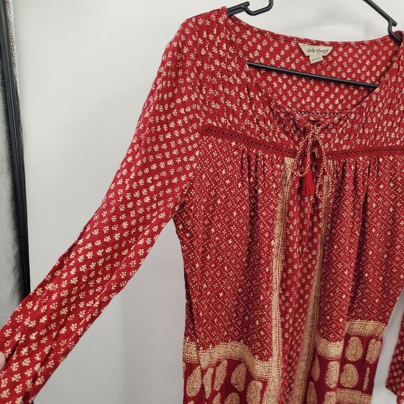 Lucky Brand Ditsy Peasant Long Sleeve Tunic Top Blouse Size Medium Boho Casual - Picture 3 of 13